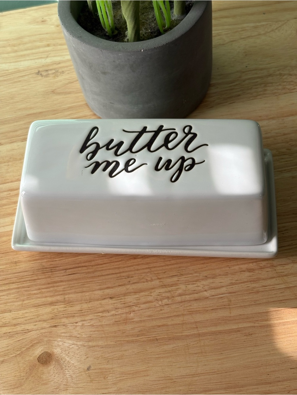 Threshold White Ceramic Butter Dish with Script Lid